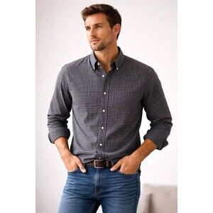 Made in New England Gingham Button Down Shirt Mens Medium Gray Check Cotton USA